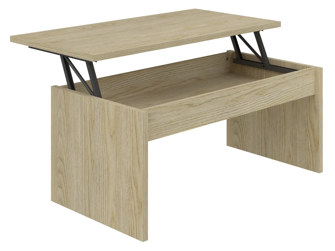 TABLE AVEC PLATEAU RELEVABLE MELAMINE BOIS CLAIRE