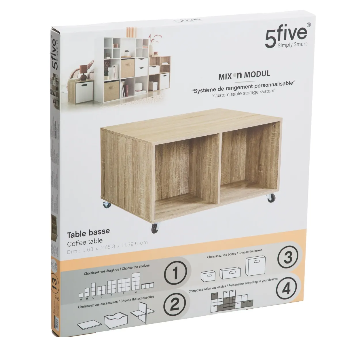 TABLE BASSE 4 CASES MIX NATUREL
