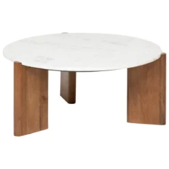 TABLE BASSE NANDA MANGUIER ET MARBRE BLANC D.91.5CM