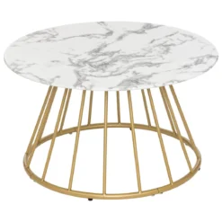 TABLE BASSE RAYO EFFET MARBRE BLANC D.70CM