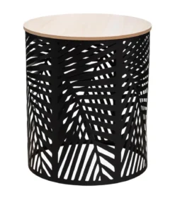 TABLE CAFE FEUILLE NOIR D.39X39X45CM
