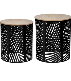 TABLE CAFE FEUILLE NOIR D.35X35X40CM