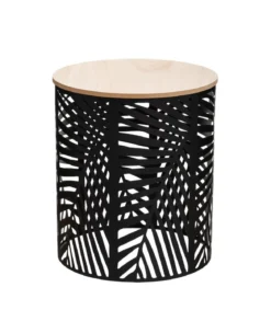 TABLE CAFE FEUILLE NOIR D.35X35X40CM