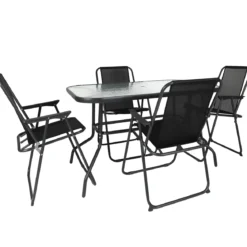 TABLE JARDIN RECTANGULAIRE 4 CHAISES ET PARASOL
