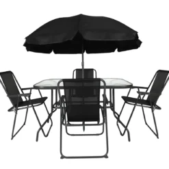 TABLE JARDIN RECTANGULAIRE 4 CHAISES ET PARASOL