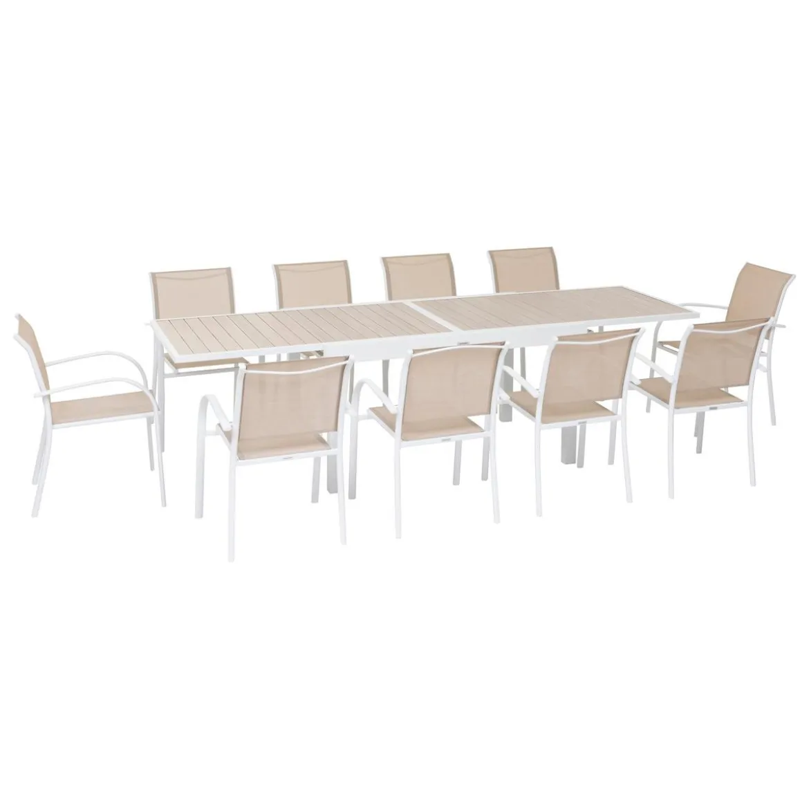 TABLE PIAZZA EXTENSIBLE ALUMINIUM LIN BLANC 10 PLACES