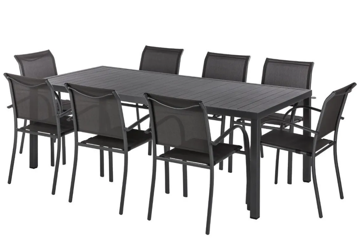 TABLE PIAZZA FIXE RECTANGLE ALUMINIUM GRAPHITE 8 PLACES