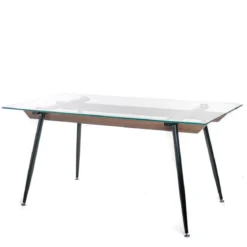 TABLE RECTANGLE PLATEAU VERRE BOIS FONCED.160X80X75