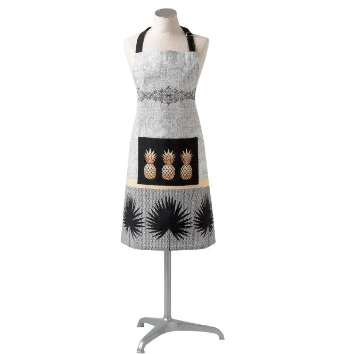TABLIER ET POCHE 70X85 CM COTON IMPRIME ANAGOLD NOIR