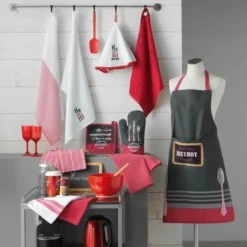 TABLIER ET POCHE 60X84 CM COTON IMPRIME AU BISTROT ROUGE