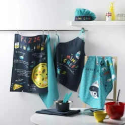 TABLIER ET TOQUE 50X60 CM 24 CM COTON IMPRIME MINI CHEF