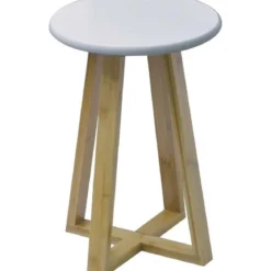 TABOURET PIEDS BAMBOU ET PLATEAU BLANC