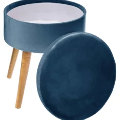 TABOURET APPOINT COFFRE VELOURS TESS BLEU