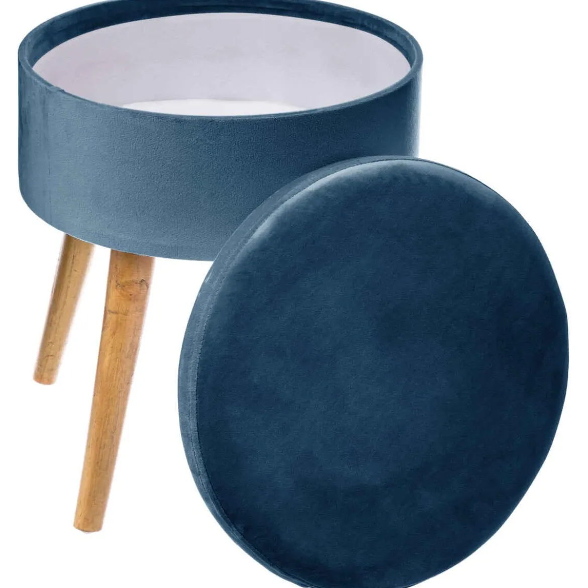 TABOURET APPOINT COFFRE VELOURS TESS BLEU