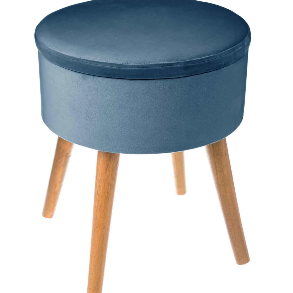 TABOURET APPOINT COFFRE VELOURS TESS BLEU