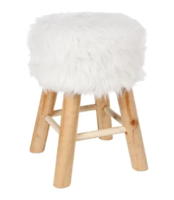 TABOURET APPOINT FOURRURE OSLO BLANC