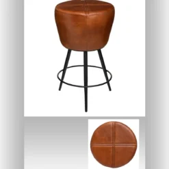 TABOURET BAR CUIR COGNAC