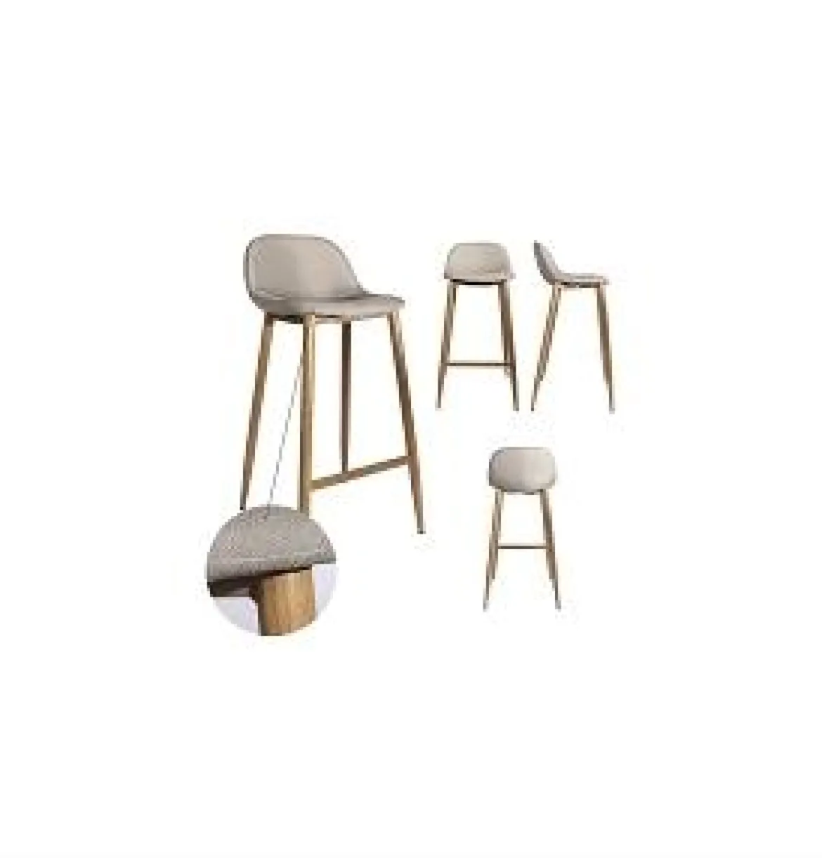 TABOURET DE BAR TISSU BEIGE PIEDS METAL M4