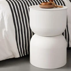 TABOURET TABLE APPOINT 30X30X46CM CREME MOKA