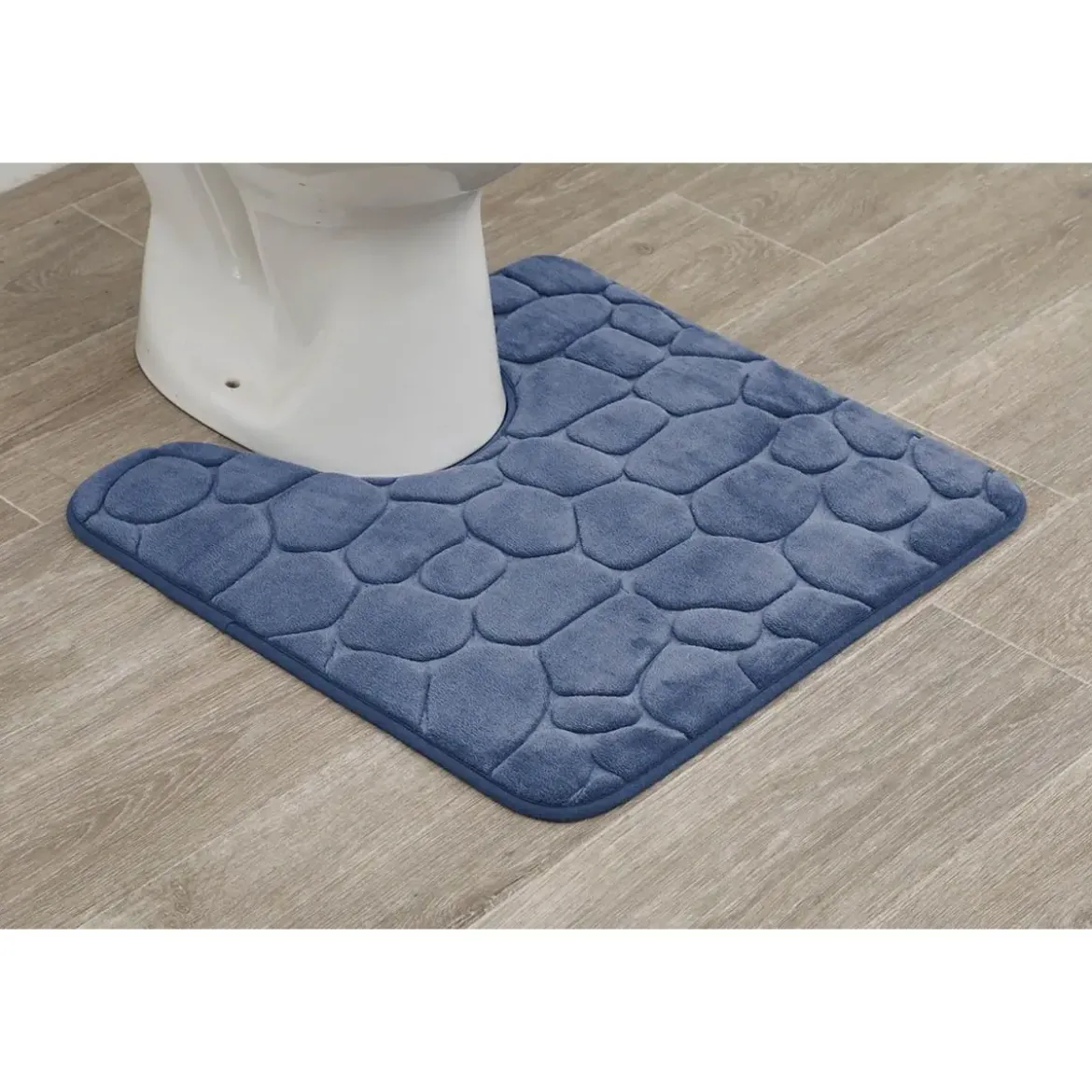 TAPIS CONTOUR WC MEMOIRE DE FORME GALET 45X50CM BLEU MARINE