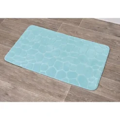 TAPIS MEMOIRE DE FORME MICROFIBRE GALET 50X80CM VERT D EAU