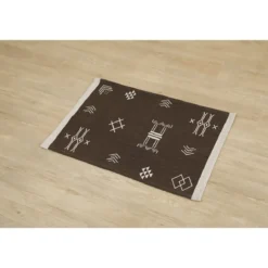TAPIS TRIBAL FOND MARRON 60X90CM BEIGE MARRON