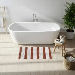 TAPIS BOULE GROSSE RAYURE MOCHA BLANC 45X90CM