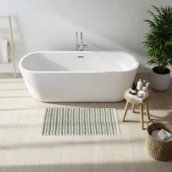 TAPIS BOULE RAYURES VERT BLANC 45X90CM