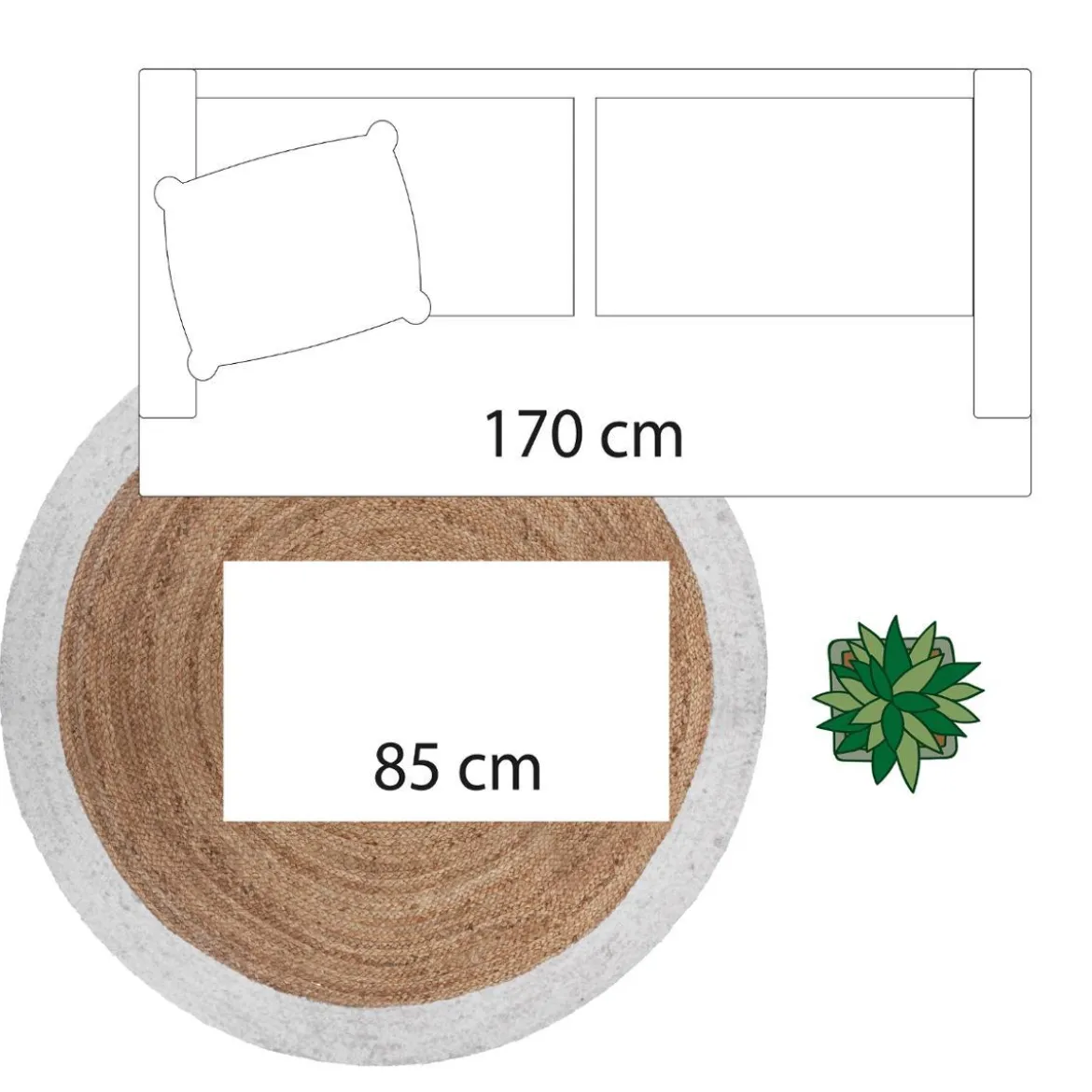 TAPIS JUTE BORD BLANC D.120CM