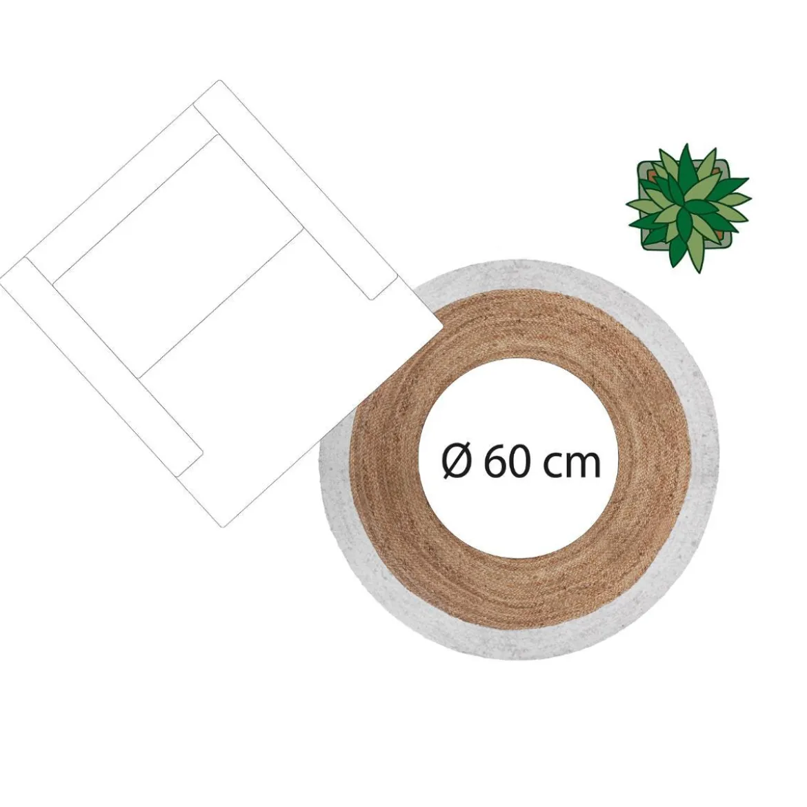 TAPIS JUTE BORD BLANC D.120CM