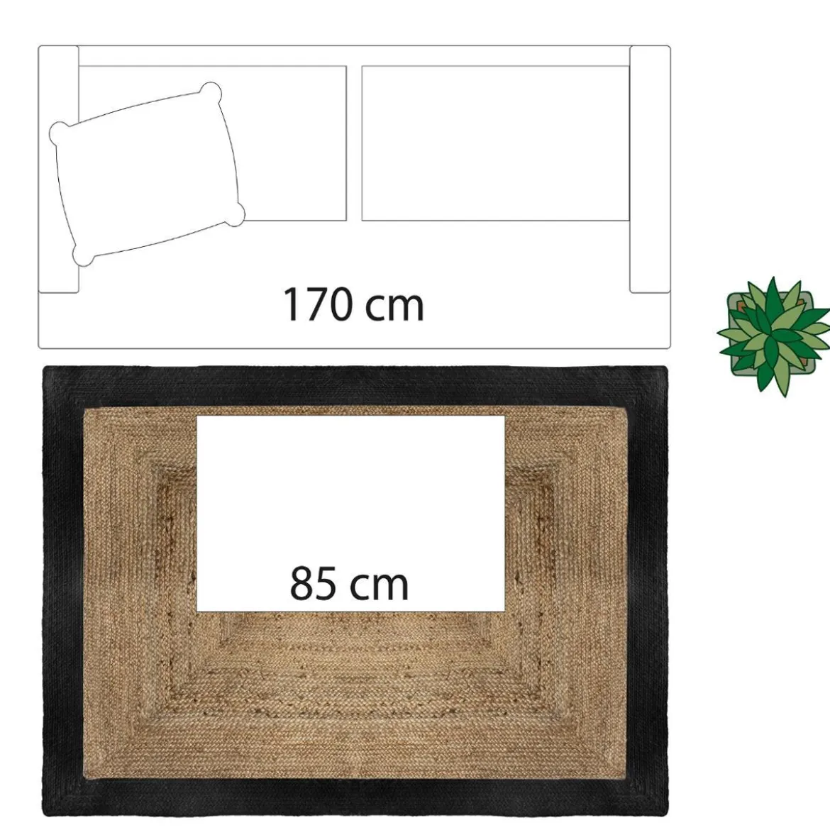 TAPIS JUTE BORD NOIR D.120X170CM