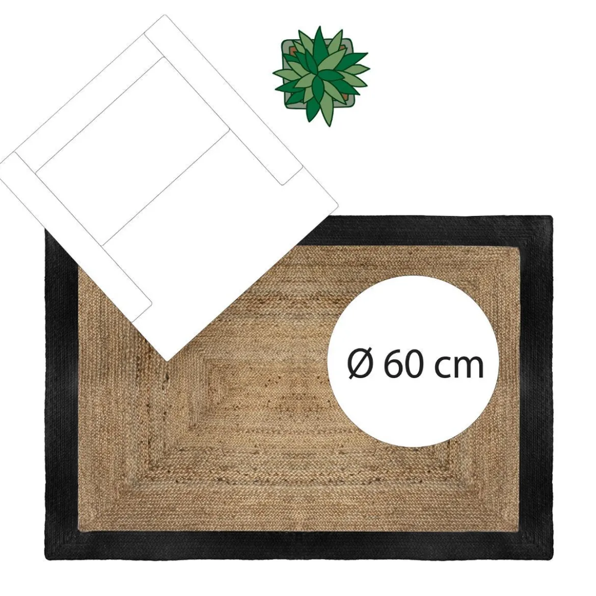 TAPIS JUTE BORD NOIR D.120X170CM