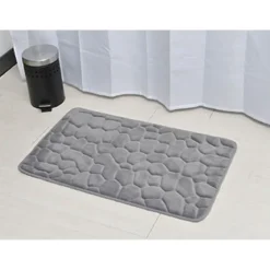 TAPIS MEMOIRE DE FORME MICROFIBRE GALET 50X80 CM GRIS CLAIR
