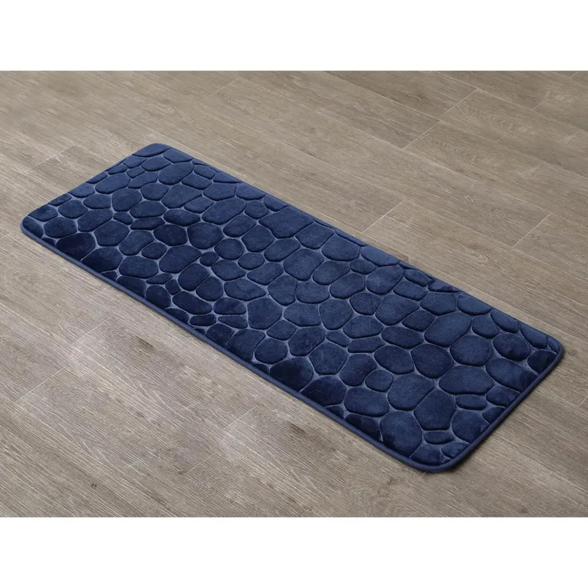 TAPIS MEMOIRE DE FORME MICROFIBRE GALET 45X120CM BLEU MARINE