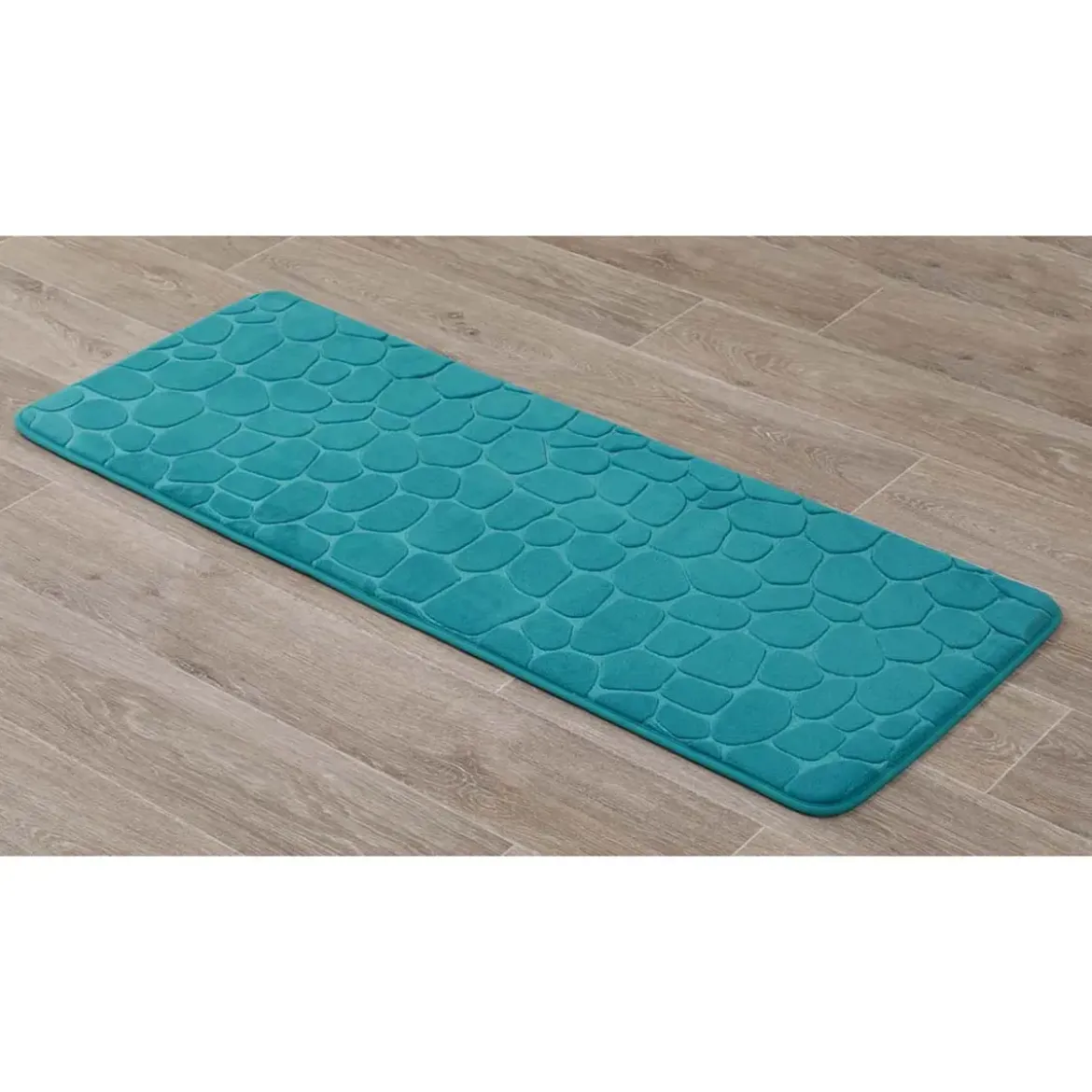 TAPIS MEMOIRE DE FORME MICROFIBRE GALET 45X120CM BLEU CANARD