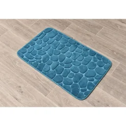 TAPIS MEMOIRE DE FORME MICROFIBRE GALET 50X80CM BLEU CANARD