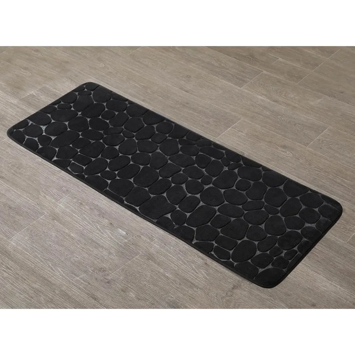TAPIS MEMOIRE DE FORME MICROFIBRE GALET 45X120CM NOIR