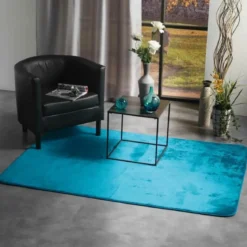 TAPIS RECTANGLE 120X170CM FLANELLE UNIE FLANOU BLEU