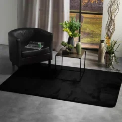 TAPIS RECTANGLE 120X170CM FLANELLE UNIE FLANOU NOIR