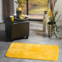 TAPIS RECTANGLE 50X80CM FLANELLE UNIE FLANOU JAUNE
