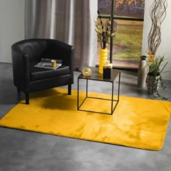 TAPIS RECTANGLE 120X170CM FLANELLE UNIE FLANOU JAUNE