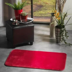 TAPIS RECTANGLE 50X80CM FLANELLE UNIE FLANOU CARMIN