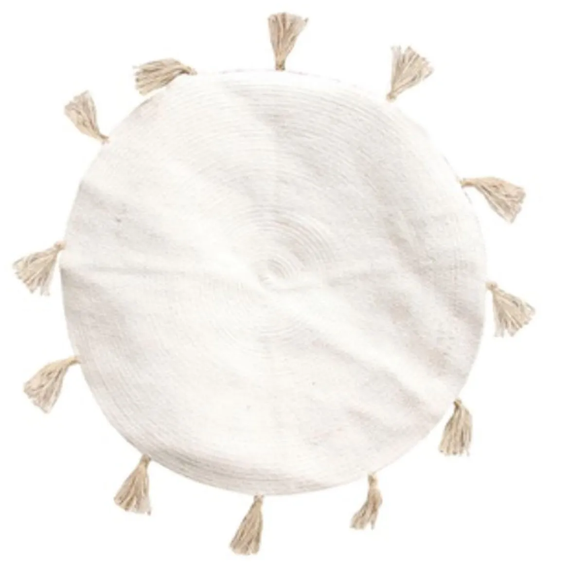 TAPIS ROND COTON POMPON BEIGE 90CM