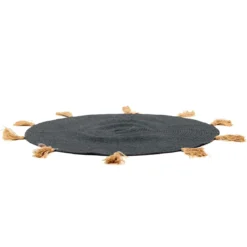 TAPIS ROND COTON POMPON GRIS 90CM