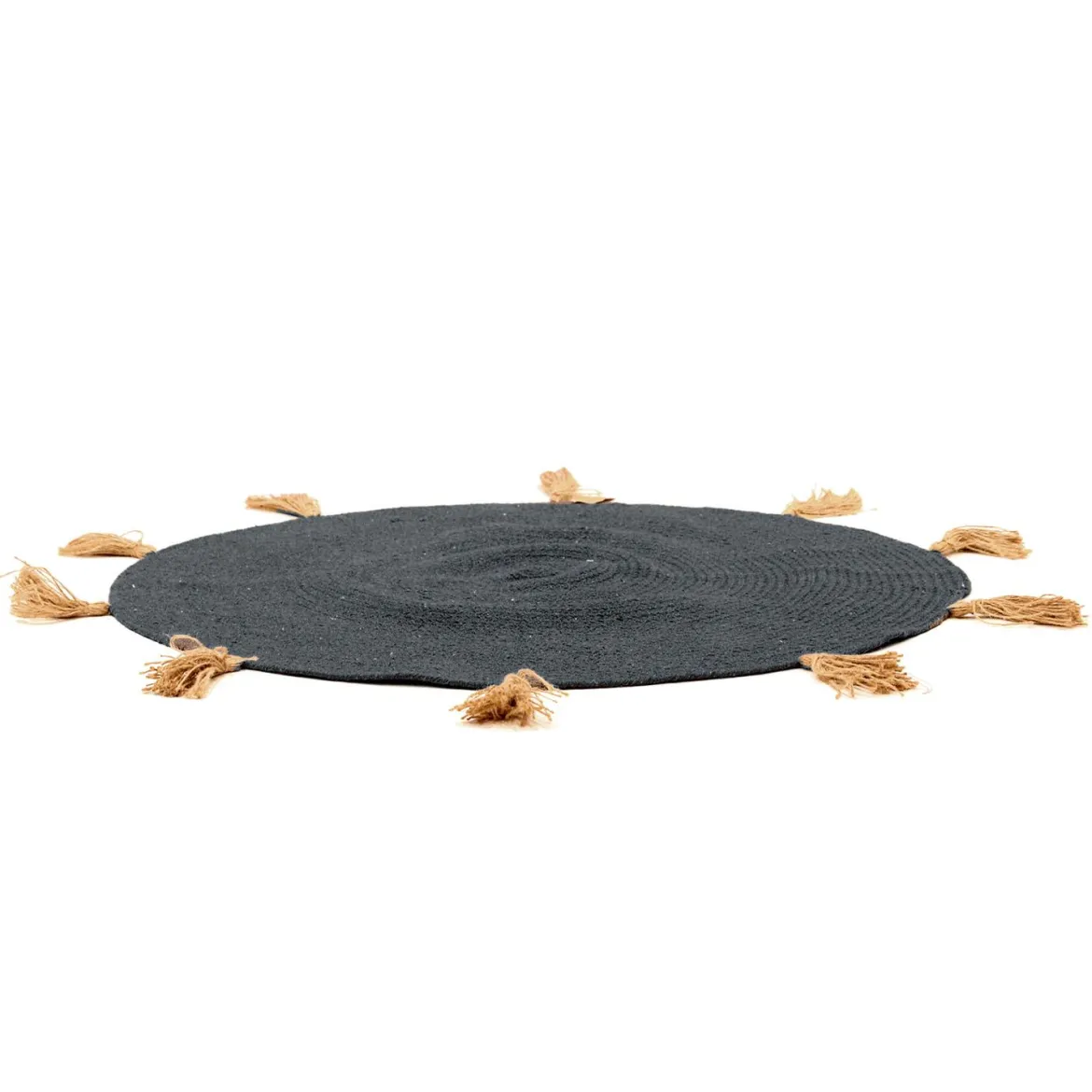 TAPIS ROND COTON POMPON GRIS 90CM