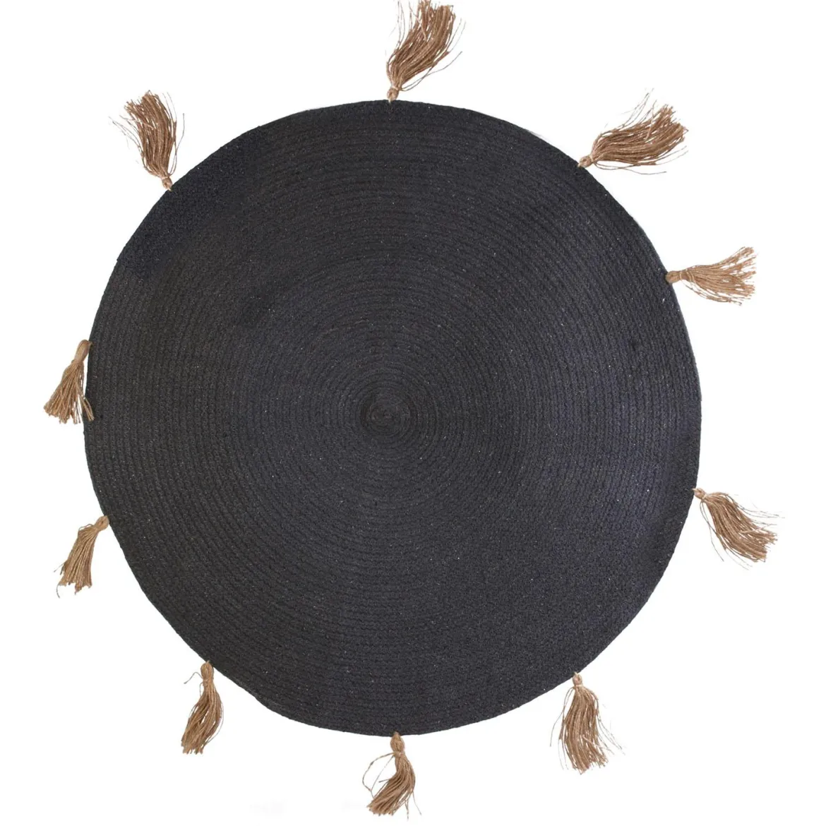 TAPIS ROND COTON POMPON GRIS 90CM