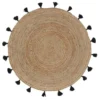 TAPIS ROND D.120CM JUTE UNI ET POMPONS SHIRA NOIR