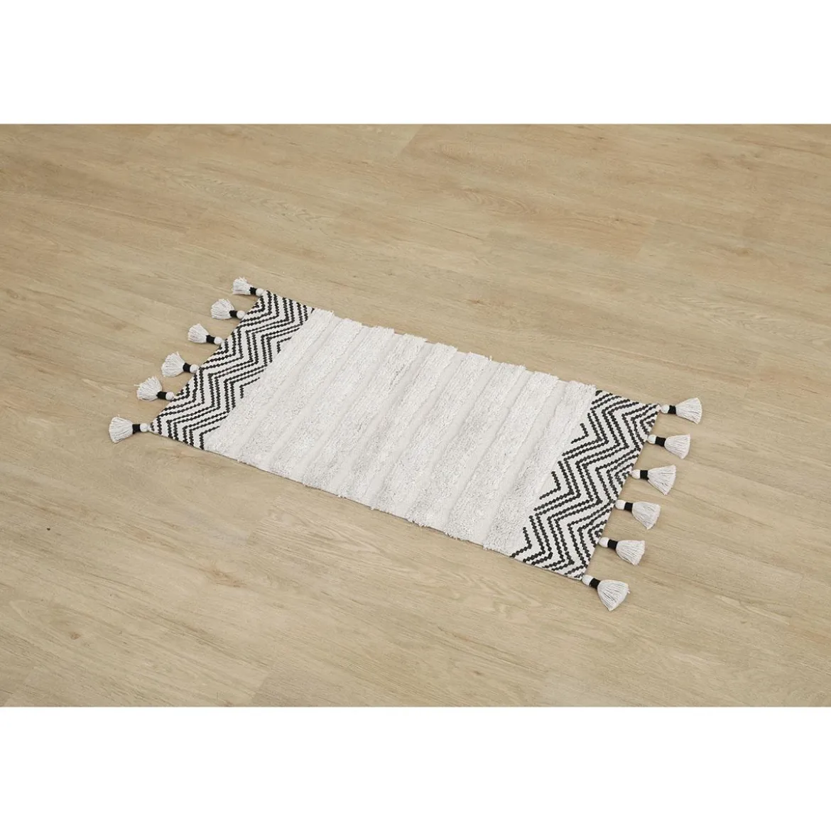 TAPIS TUNIS COTON 45X90CM NOIR BLANC