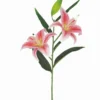 TIGE DE LYS AVEC 2 FLEURS ET 1 BOURGEON H77CM ROSE