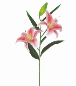TIGE DE LYS AVEC 2 FLEURS ET 1 BOURGEON H77CM ROSE